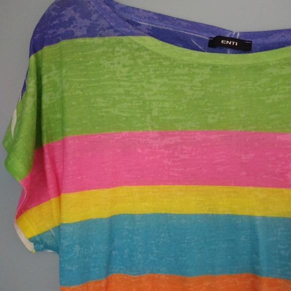 Multicolor Rainbow Short Sleeve Loose Wide Neck T-Shirt - Picture 6 of 6